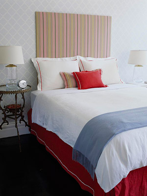 bedroom w/red and blue accessories