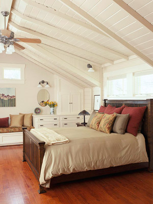 bedroom w/pointed ceiling