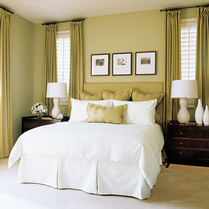 lime green walls and white bedding