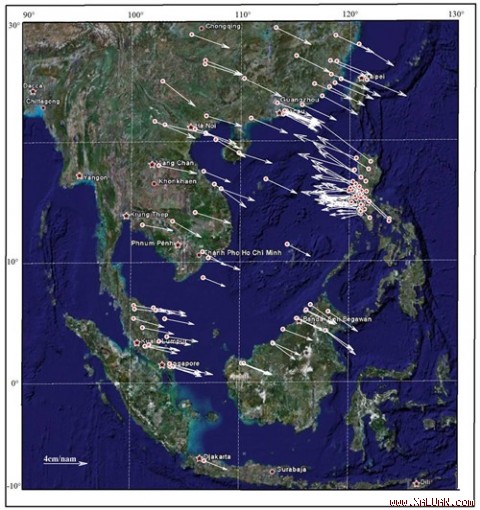 Các hướng đứt gãy có nguy cơ gây sóng thần. Miửn Trung là khu vực hứng chịu nhiửu nhất nếu xảy ra sóng thần. Ảnh: Viện Địa chất