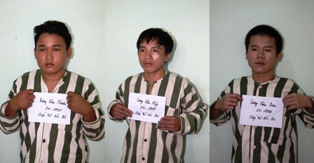 3 đối tượng trong băng cướp giả danh cảnh sát hình sự, dân phòng (từ trái qua phải gồm): Trương Văn Phước, Lương Văn Hiệp và Lương Văn Dưa