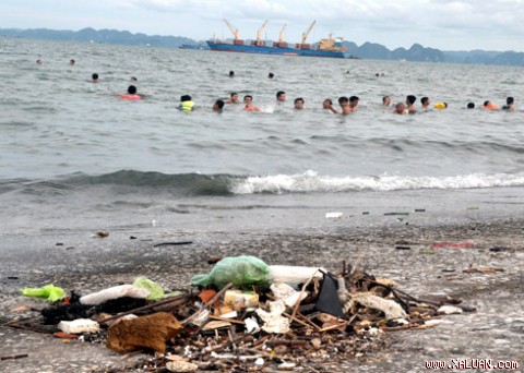 Nhiều du khách e ngại tắm biển Hạ Long vì rác thải và váng dầu. Ảnh: Trí Tín.