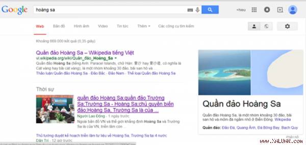 Cập nhật mới nhất của Google không ghi quần đảo Hoàng Sa thuộc tỉnh Hải Nam (Trung Quốc) - Ảnh: Chụp lại màn hình Google