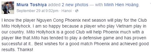 "Miura Toshiya" gọi Công Phượng là Phoenix.