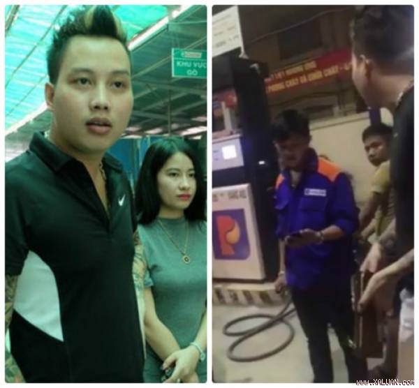 Anh Hoàng Văn Vượng (trái) cùng vợ đưa xe đi khám bình xăng.
