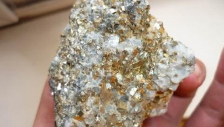 Mẫu vàng thô lẫn trong đá thường thấy ở các mỏ vàng.