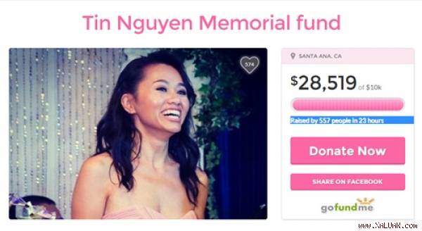 Trang gây quỹ tưởng niệm Thanh Tín. Ảnh chụp màn hình: Gofundme