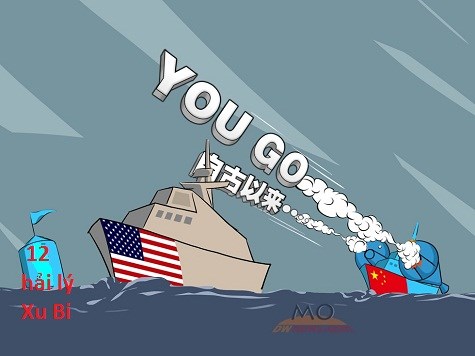   Hình minh họa vụ tàu USS Lassen tuần tra trong 12 hải lý quanh đá Xu Bi hôm 27/10 và thái độ vô lý của Trung Quốc, ảnh: Đa Chiều.