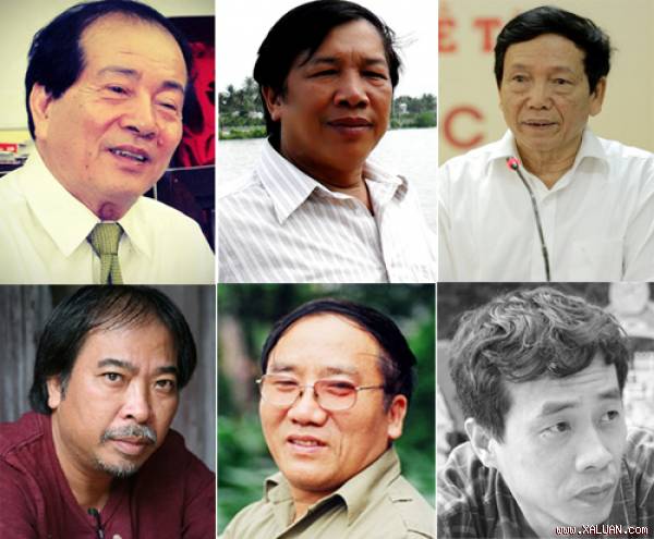 Ban chấp hành mới Hội Nhà văn Việt Nam ra mắt năm 2015. Từ trái sang, trên xuống: nhà thơ Hữu Thỉnh, nhà văn Khuất Quang Thụy, nhà văn Nguyễn Trí Huân, nhà văn Nguyễn Quang Thiều, nhà thơ Trần Đăng Kh