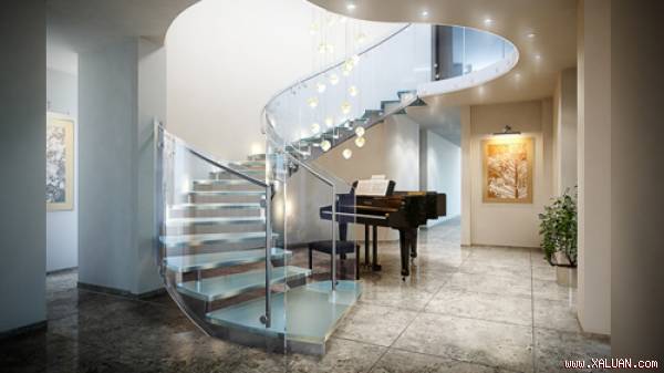 Cầu thang kính như vô hình giữa nhà