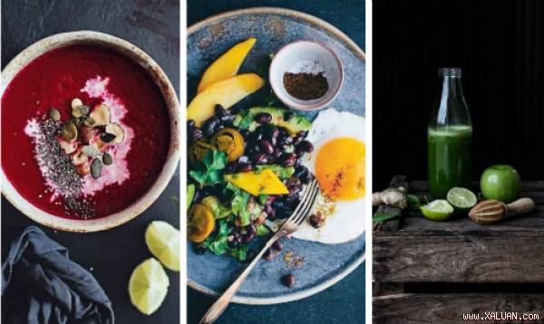  Súp củ dền, salad đậu kiểu Mexico và nước uống thanh lọc. Ảnh: Fitness Nutrition chef Long Chau.