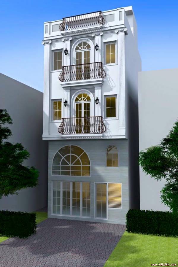 Biệt thự có 3 tầng, được thiết kế theo phong cách hiện đại