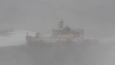 Tàu Aurora Australis mắc cạn trong bão tuyết. Ảnh: antarctica.gov.au