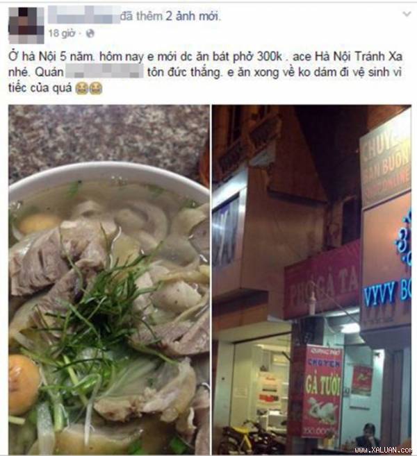 Hình ảnh bát phở với giá 300.000 đồng được chia sẻ trên trang cá nhân của nickname Trang Pham