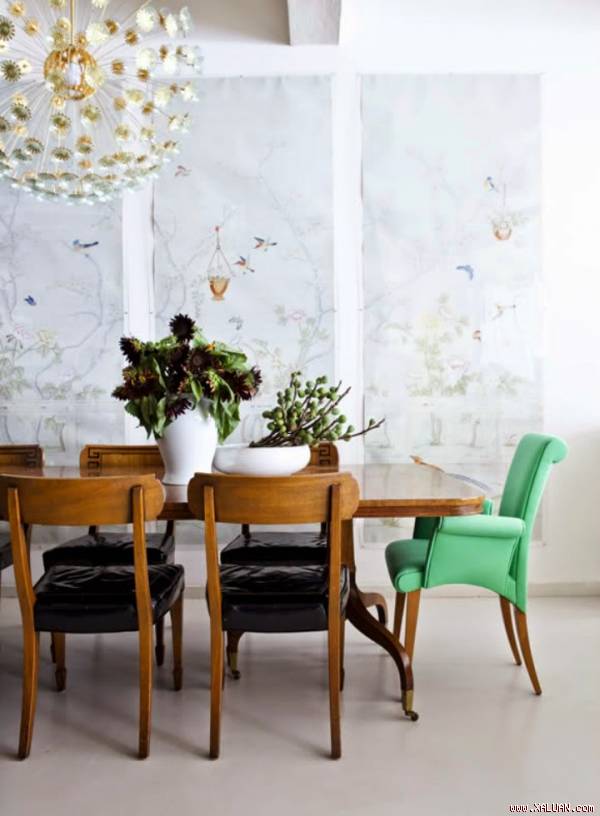 Nếu muốn tìm một điểm nổi bật cho bộ bàn ăn đơn giản của bạn, một chiếc ghế ăn màu sắc như  xanh lam sẽ là một điểm nhấn hoàn hảo.