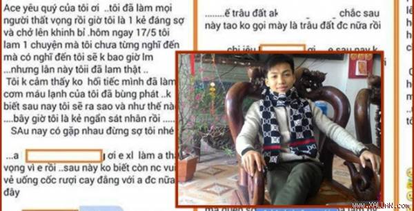 Đối tượng Hậu (Ảnh nhỏ) và dòng trạng thái mà Hậu đăng lên mạng xã hội