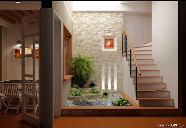 Sự kết hợp hoàn hảo giữa giếng trời và tiểu cảnh sẽ giúp tài chính vững mạnh