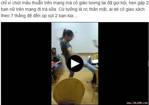 Các diễn đàn mạng chia sẻ clip nữ sinh Sư phạm đánh bạn trong quán trà sữa tối 13/9. Ảnh cắt từ clip.