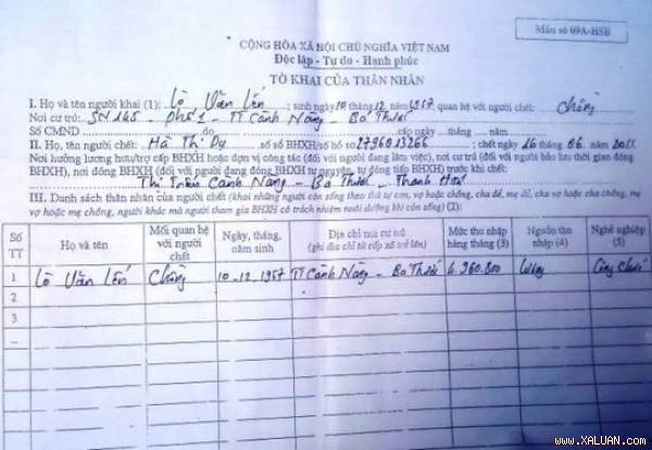  Tời khai gian dối của ông Lò Văn Lến để hưởng tiền tuất trái quy định