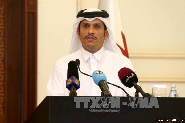 Ngoại trưởng Qatar Sheikh Mohammed bin Abdulrahman Al-Thani trong cuộc họp báo tại Doha ngày 11/7. /TTXVN