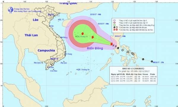 Vị trí và hướng đi của bão số 13.