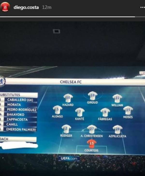 Costa gạch tên Antonio Conte trước khi đăng ảnh cổ vũ Chelsea.