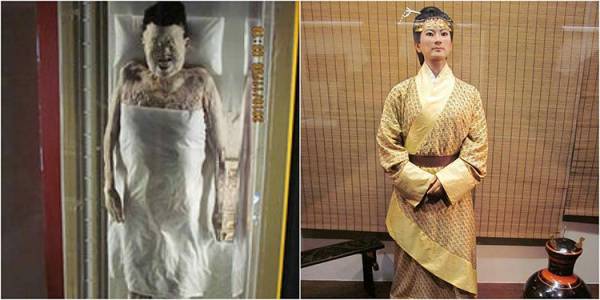   Hình ảnh phục dựng (bên phải) và xác ướp của Bà Xin Zhui.