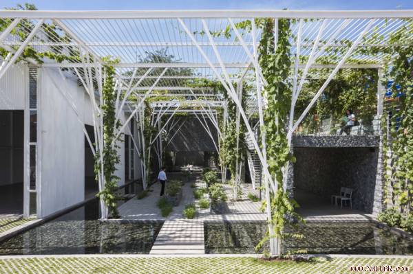 Khu vực sân vườn, hồ cá của ngôi nhà rộng đến 600m2