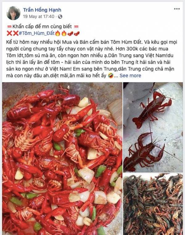Cư dân mạng đồng loạt lên tiếng, kêu gọi tẩy chay tôm hùm đất. Ảnh: Chụp màn hình.