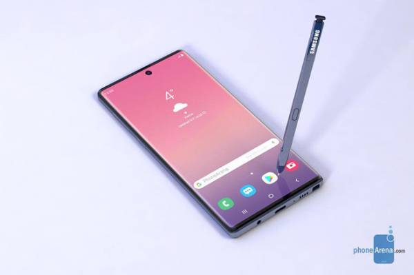 Bản dựng mẫu Galaxy Note 10 với camera khoét lỗ nằm giữa màn hình. Ảnh: PhoneArena.