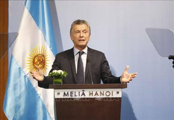 Tổng thống nước Cộng hòa Argentina Mauricio Macri phát biểu tại Diễn đàn Doanh nghiệp Việt Nam-Argentina.