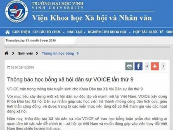  Thông tin đăng tải trên website thuộc Trường Đại học Vinh gần 6 tháng nhưng lãnh đạo nhà trường không hề biết.