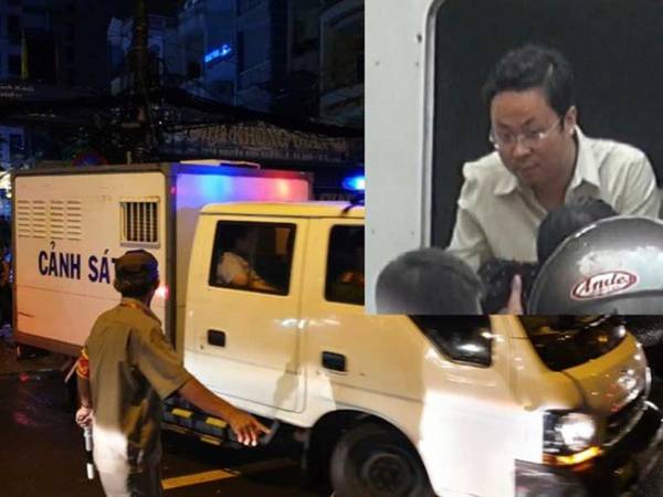 Ông Lâm Hoàng Tùng (ảnh nhỏ trên) được áp giải đến buổi thực nghiệm hiện trường chiều 4-10. Ảnh: Nguyễn Tân