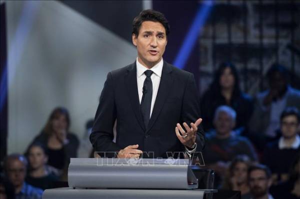 Thủ tướng Canada Justin Trudeau phát biểu tại buổi tranh luận ở Quebec ngày 7/10/2019.