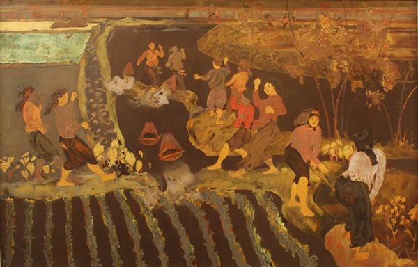 Bức tranh “Tát nước đồng chiêm” của danh họa Trần Văn Cẩn hiện được trưng bày tại Bảo tàng Mỹ thuật Việt Nam.