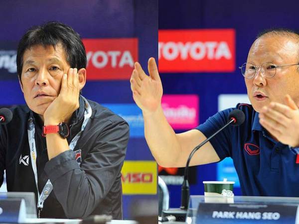 Hai HLV Park Hang-seo và Akira Nishino lại chạm trán nhau trong một trận sống còn. Ảnh: NGỌC DUNG