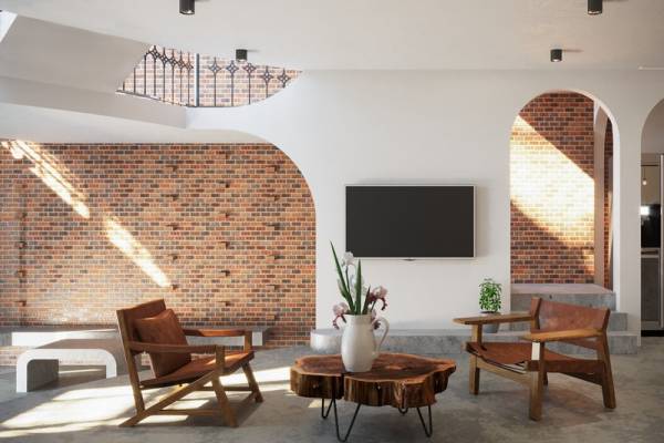 Là người thuần túy mê mẩn vẻ đẹp của gạch, chủ nhà đã có ý tưởng giữ lại một phần tường gạch không trát để thõa mãn sở thích của bản thân.