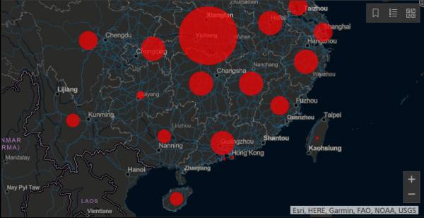 Bản đồ trực tuyến hiển thị các quốc gia, khu vực xuất hiện virus Corona bắt nguồn từ Vũ Hán (Trung Quốc).