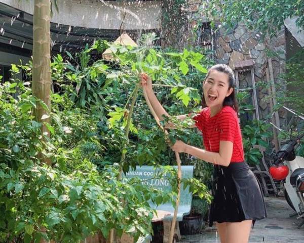 Nữ diễn viên chăm sóc vườn cây của cha.