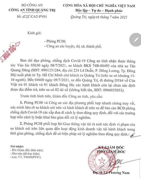 Xe khách chở khoảng 15 người từ TPHCM về Quảng Trị “trốn” khai báo